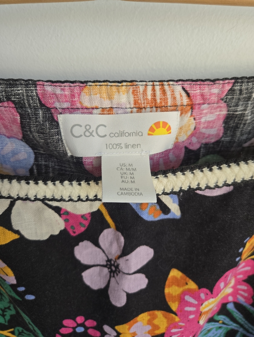 C&C CALIFORNIA Black Floral Linen Boho Blouse - Picture 3 of 9
